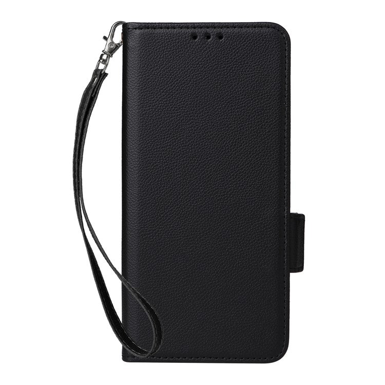 For Samsung Galaxy M16 5G  /  F16 5G Case with Wrist Strap Litchi Texture PU Leather Wallet Phone Cover - Black