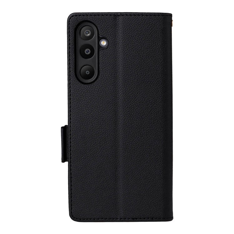 For Samsung Galaxy M16 5G  /  F16 5G Case with Wrist Strap Litchi Texture PU Leather Wallet Phone Cover - Black