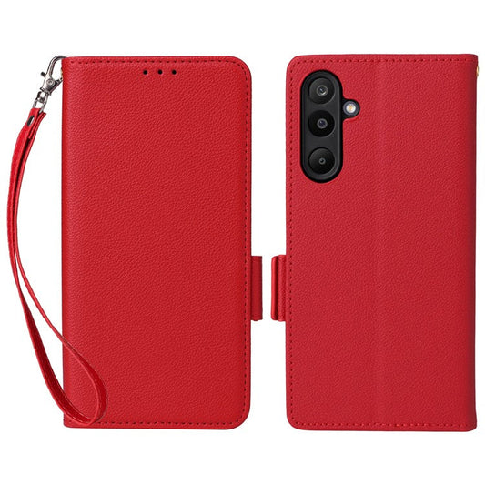 For Samsung Galaxy M16 5G  /  F16 5G Case with Wrist Strap Litchi Texture PU Leather Wallet Phone Cover - Red
