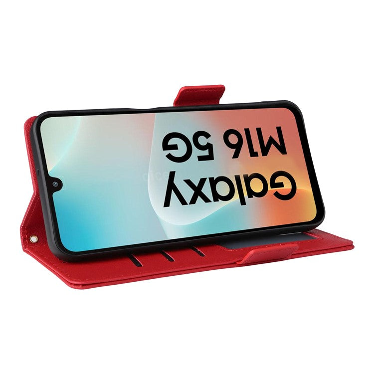For Samsung Galaxy M16 5G  /  F16 5G Case with Wrist Strap Litchi Texture PU Leather Wallet Phone Cover - Red