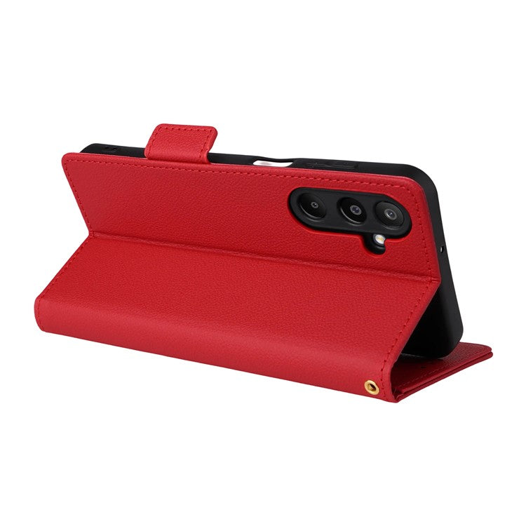 For Samsung Galaxy M16 5G  /  F16 5G Case with Wrist Strap Litchi Texture PU Leather Wallet Phone Cover - Red