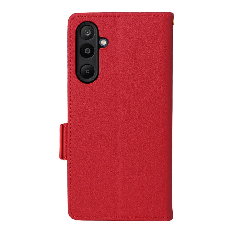 For Samsung Galaxy M16 5G  /  F16 5G Case with Wrist Strap Litchi Texture PU Leather Wallet Phone Cover - Red