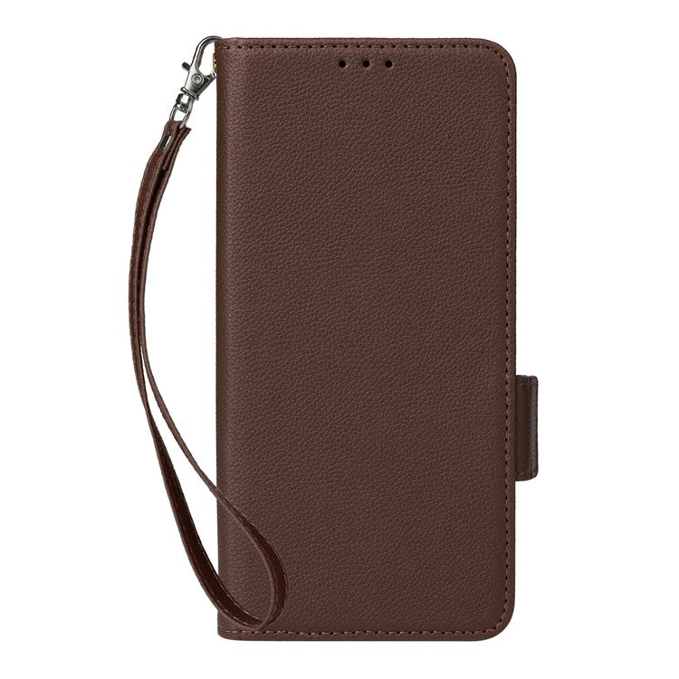 For Samsung Galaxy M16 5G  /  F16 5G Case with Wrist Strap Litchi Texture PU Leather Wallet Phone Cover - Brown