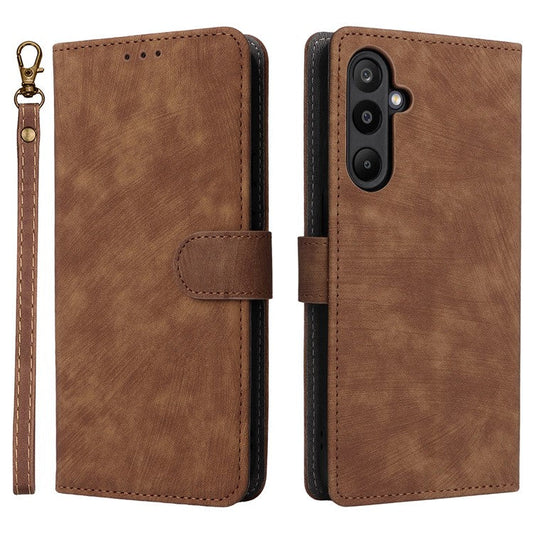 For Samsung Galaxy M16 5G  /  F16 5G Case Wallet RFID Blocking PU Leather Cover Stand with Strap - Brown
