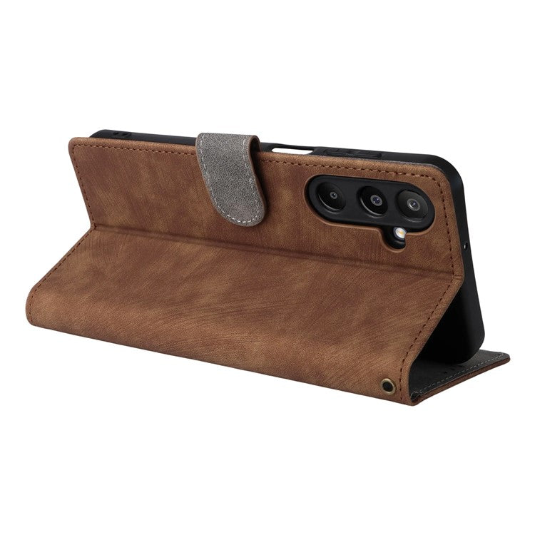 For Samsung Galaxy M16 5G  /  F16 5G Case Wallet RFID Blocking PU Leather Cover Stand with Strap - Brown
