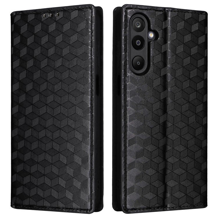 For Samsung Galaxy M16 5G  /  F16 5G Case Wallet Rhombus Imprinted Leather Phone Cover - Black
