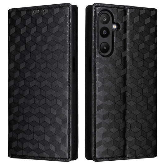 For Samsung Galaxy M16 5G  /  F16 5G Case Wallet Rhombus Imprinted Leather Phone Cover - Black