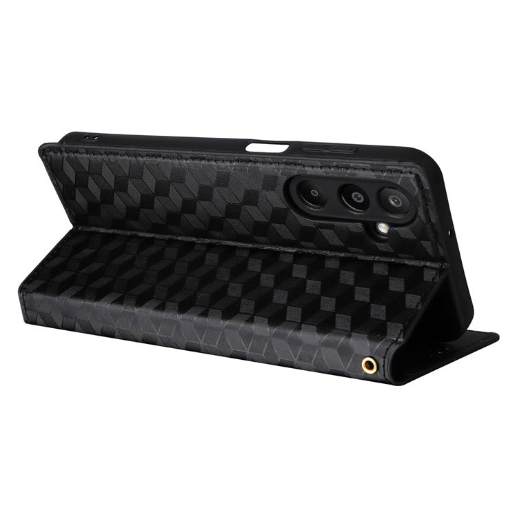 For Samsung Galaxy M16 5G  /  F16 5G Case Wallet Rhombus Imprinted Leather Phone Cover - Black