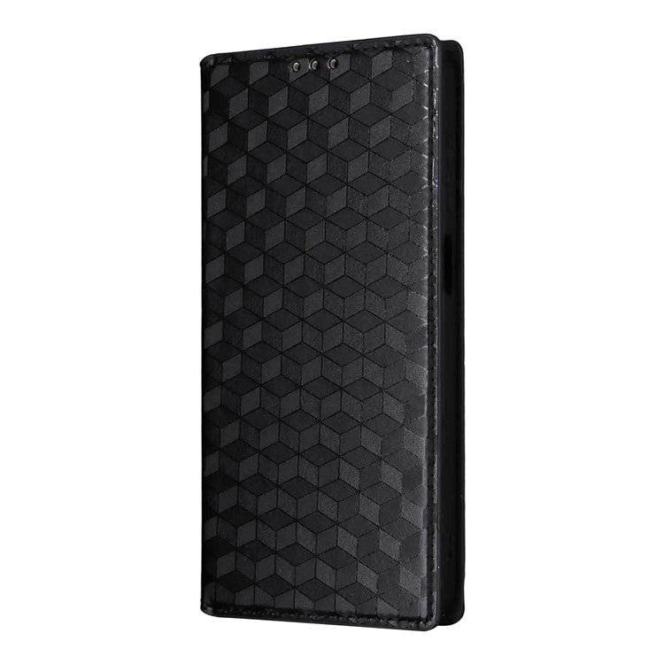 For Samsung Galaxy M16 5G  /  F16 5G Case Wallet Rhombus Imprinted Leather Phone Cover - Black