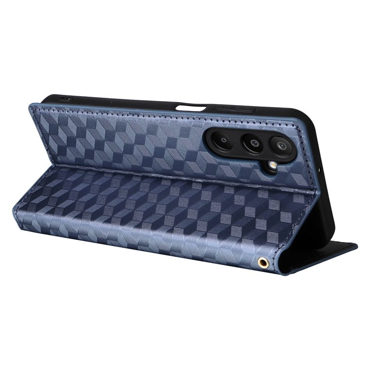 For Samsung Galaxy M16 5G  /  F16 5G Case Wallet Rhombus Imprinted Leather Phone Cover - Blue
