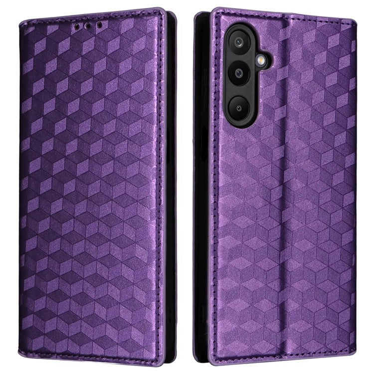 For Samsung Galaxy M16 5G  /  F16 5G Case Wallet Rhombus Imprinted Leather Phone Cover - Purple