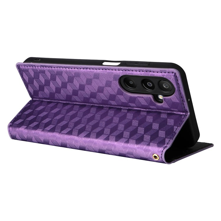 For Samsung Galaxy M16 5G  /  F16 5G Case Wallet Rhombus Imprinted Leather Phone Cover - Purple