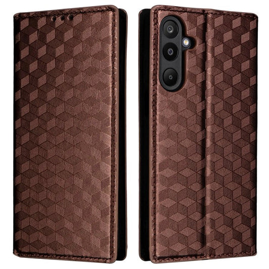 For Samsung Galaxy M16 5G  /  F16 5G Case Wallet Rhombus Imprinted Leather Phone Cover - Brown
