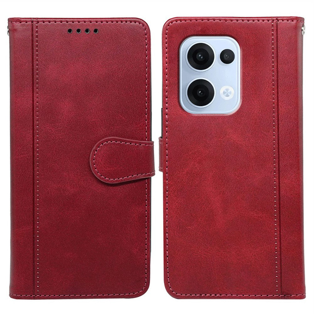 For Oppo Reno13 5G (Global) Case Calf Texture Leather Stand Book Style Phone Cover - Red