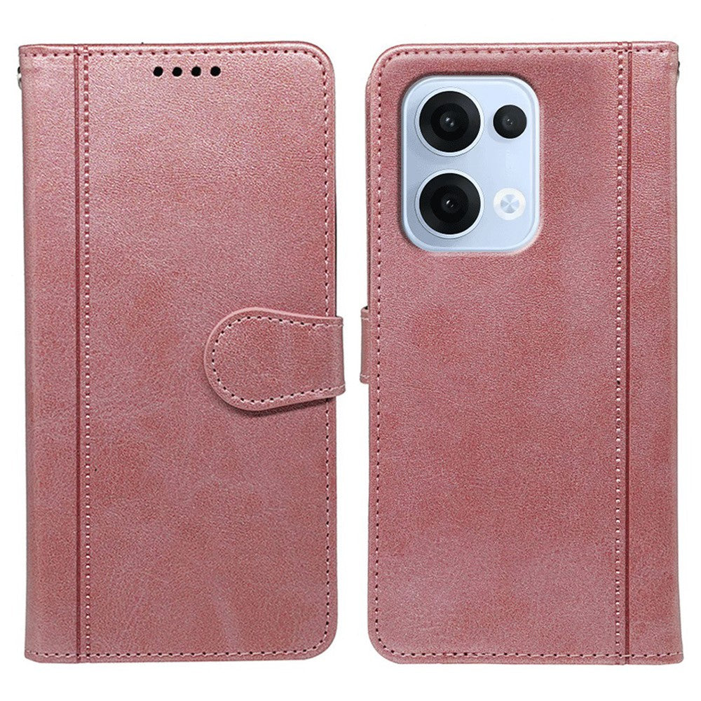 For Oppo Reno13 5G (Global) Case Calf Texture Leather Stand Book Style Phone Cover - Rose Gold