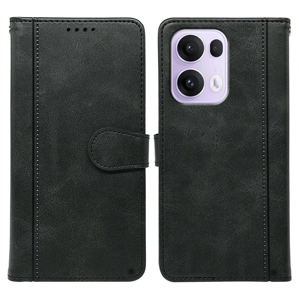 For Oppo Reno13 Pro 5G Case Calf Texture Leather Stand Book Style Phone Cover - Black