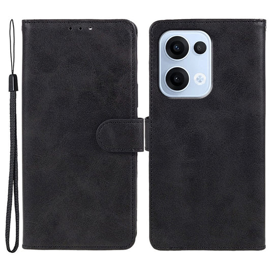 For Oppo Reno13 5G (Global) Case PU Leather Wallet Protective Phone Cover Calf Texture - Black