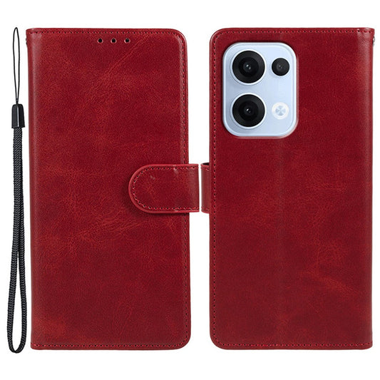 For Oppo Reno13 5G (Global) Case PU Leather Wallet Protective Phone Cover Calf Texture - Red