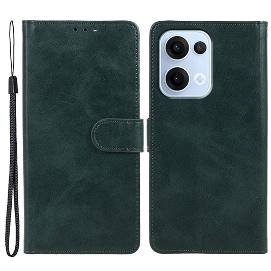 For Oppo Reno13 5G (Global) Case PU Leather Wallet Protective Phone Cover Calf Texture - Midnight Green