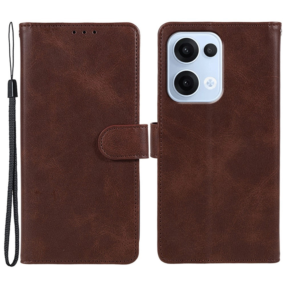 For Oppo Reno13 5G (Global) Case PU Leather Wallet Protective Phone Cover Calf Texture - Brown
