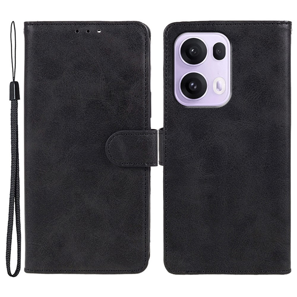 For Oppo Reno13 Pro 5G Case PU Leather Wallet Protective Phone Cover Calf Texture - Black
