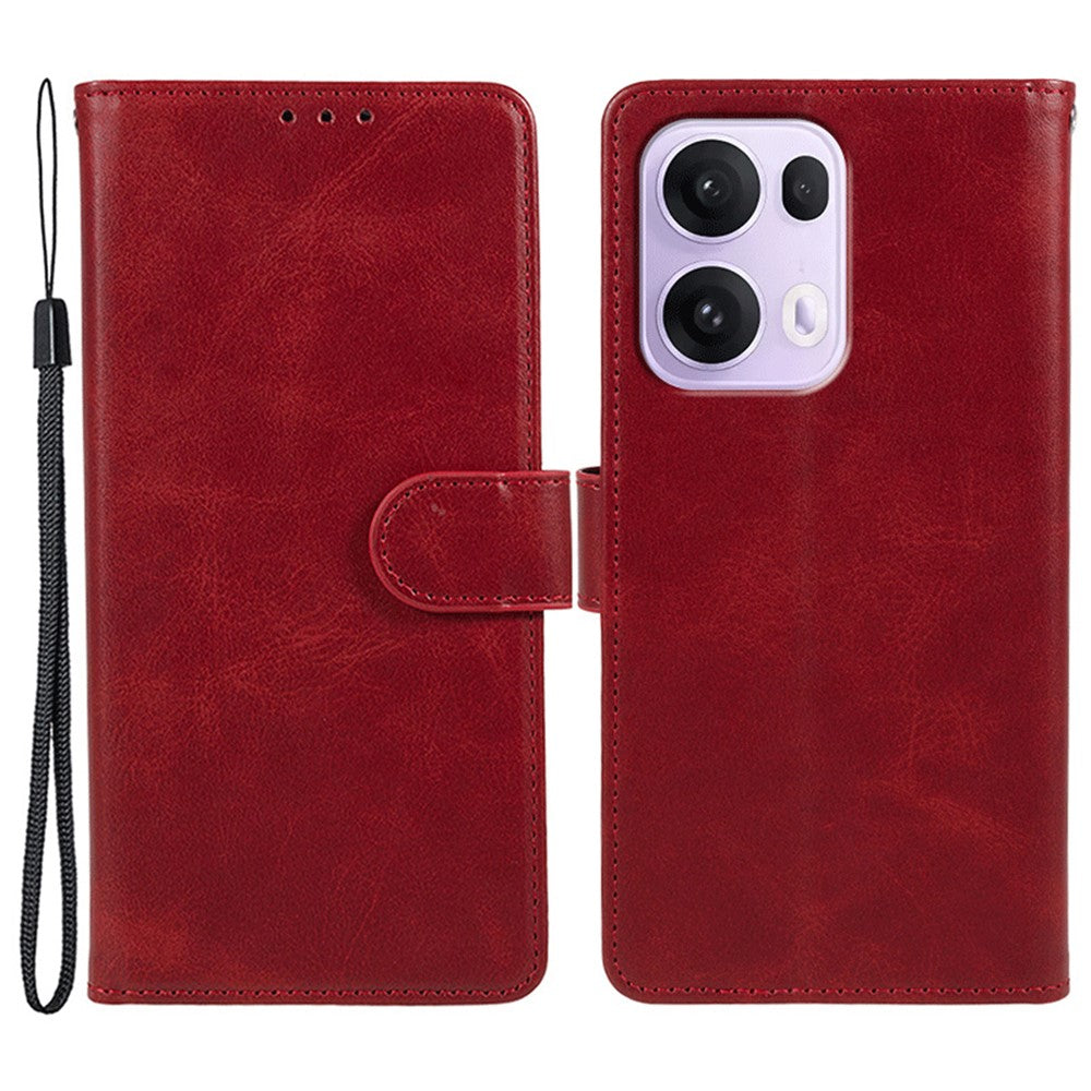 For Oppo Reno13 Pro 5G Case PU Leather Wallet Protective Phone Cover Calf Texture - Red