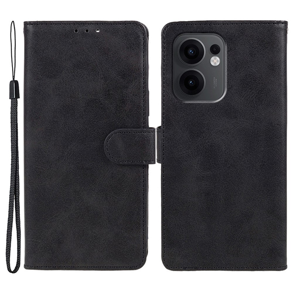 For Oppo Reno13 F 4G / 5G Case PU Leather Wallet Protective Phone Cover Calf Texture - Black