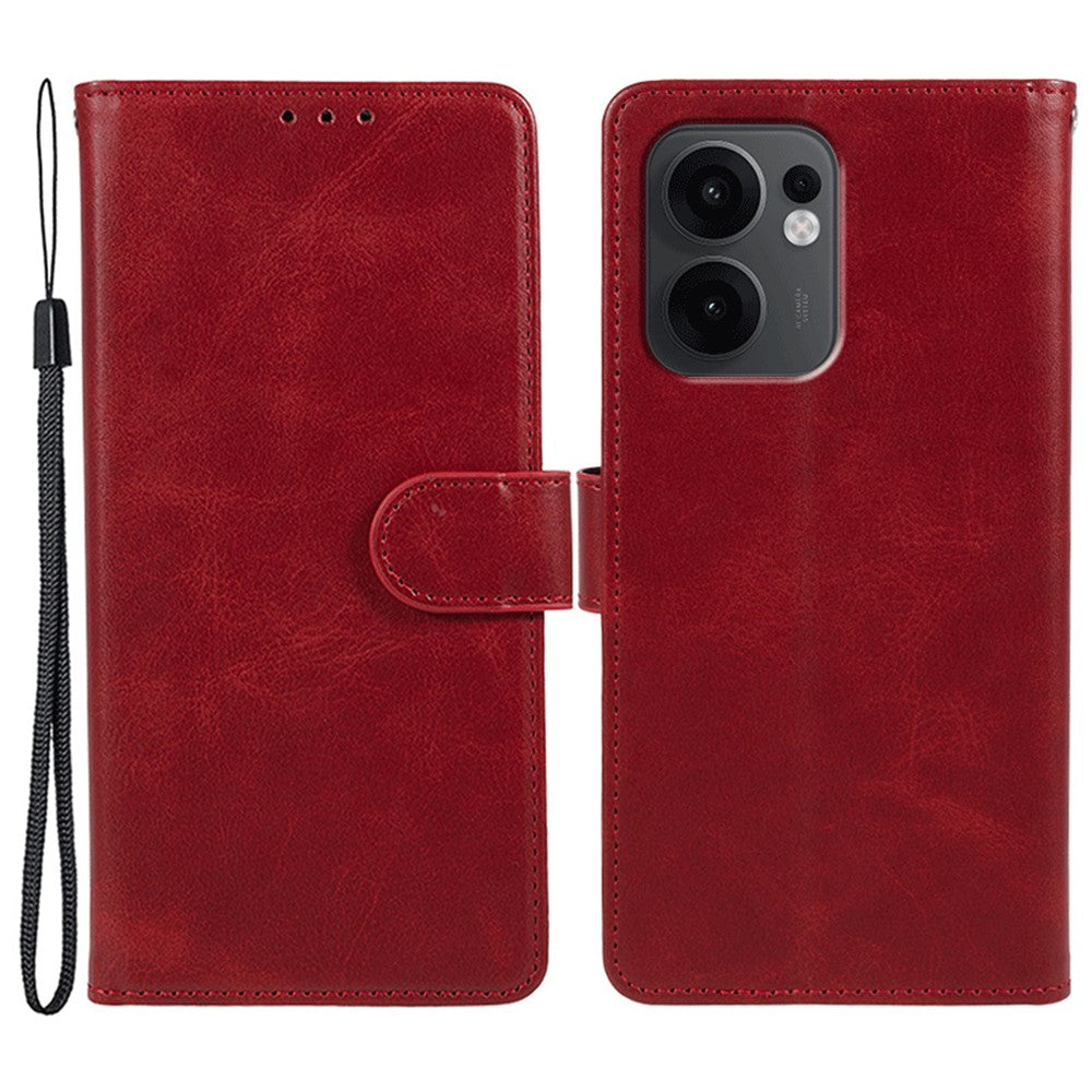 For Oppo Reno13 F 4G / 5G Case PU Leather Wallet Protective Phone Cover Calf Texture - Red