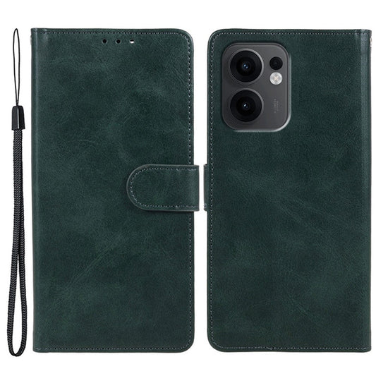 For Oppo Reno13 F 4G / 5G Case PU Leather Wallet Protective Phone Cover Calf Texture - Midnight Green