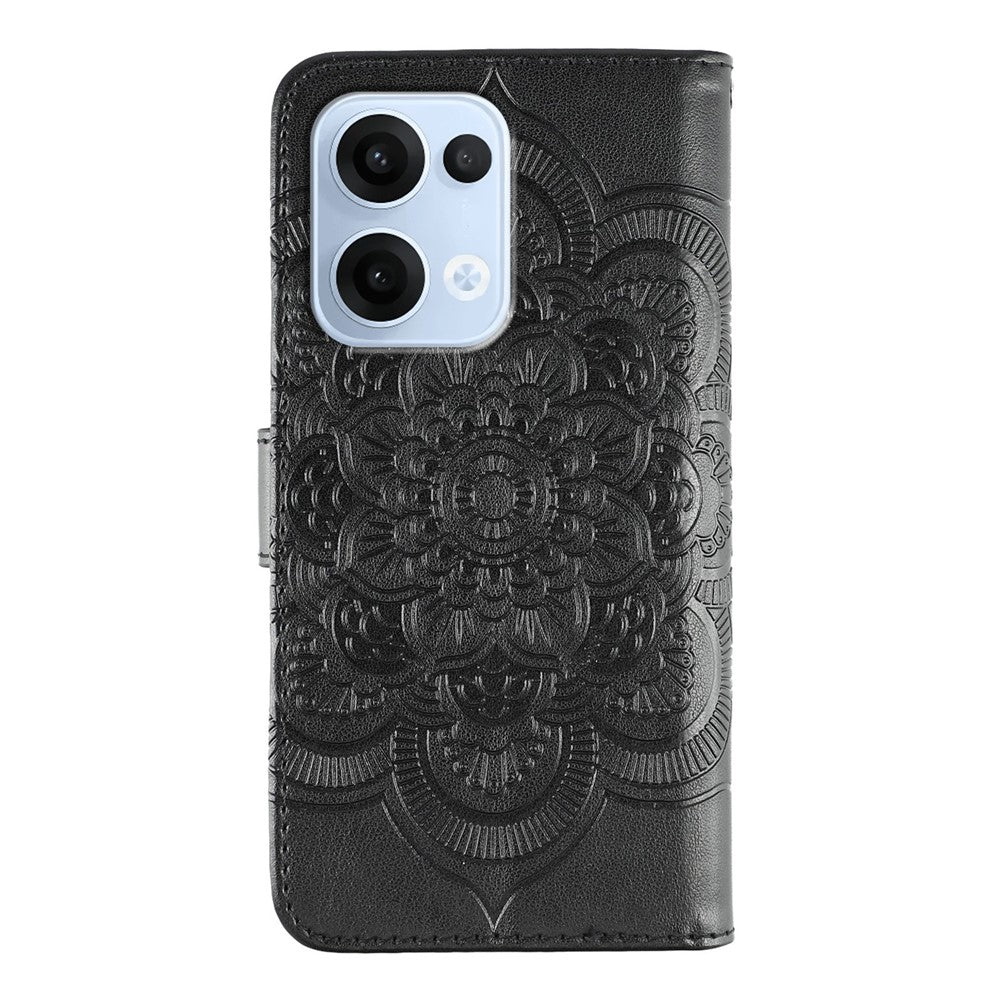 For Oppo Reno13 5G (Global) Case PU Leather Mandala Imprinted Design Wallet Phone Cover - Black