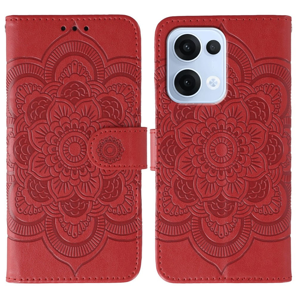 For Oppo Reno13 5G (Global) Case PU Leather Mandala Imprinted Design Wallet Phone Cover - Red