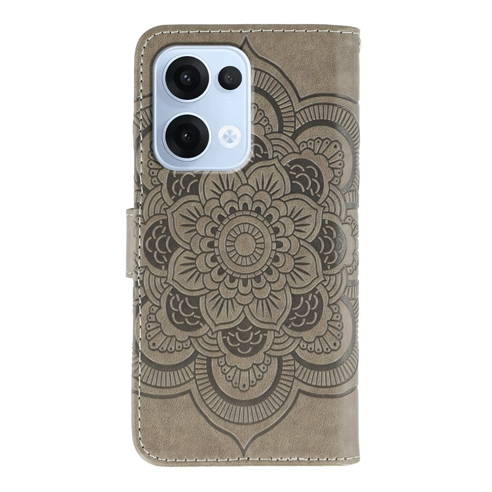 For Oppo Reno13 5G (Global) Case PU Leather Mandala Imprinted Design Wallet Phone Cover - Grey