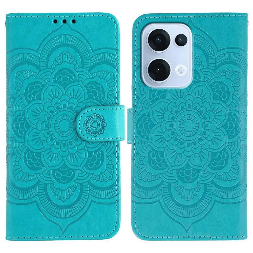 For Oppo Reno13 5G (Global) Case PU Leather Mandala Imprinted Design Wallet Phone Cover - Blue
