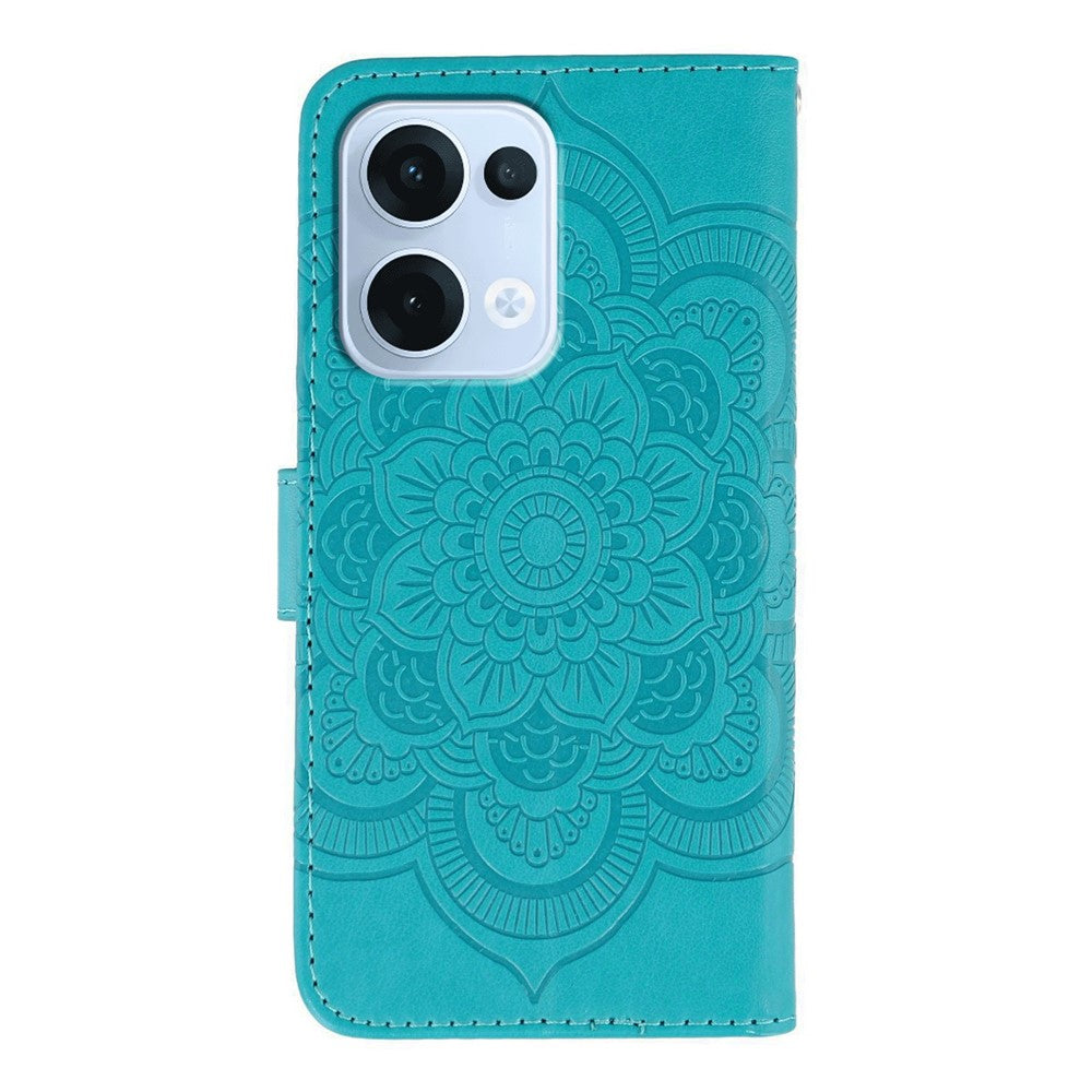For Oppo Reno13 5G (Global) Case PU Leather Mandala Imprinted Design Wallet Phone Cover - Blue
