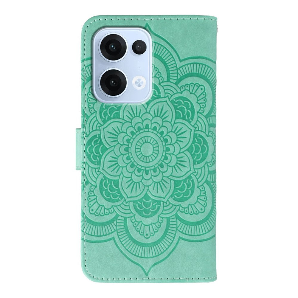 For Oppo Reno13 5G (Global) Case PU Leather Mandala Imprinted Design Wallet Phone Cover - Green
