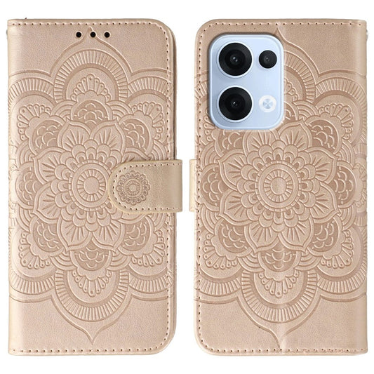 For Oppo Reno13 5G (Global) Case PU Leather Mandala Imprinted Design Wallet Phone Cover - Rose Gold