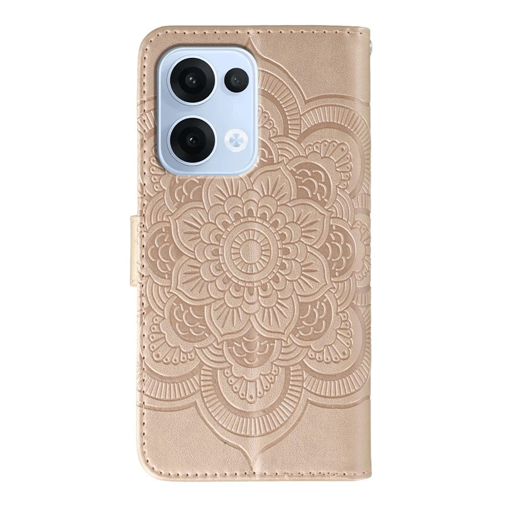 For Oppo Reno13 5G (Global) Case PU Leather Mandala Imprinted Design Wallet Phone Cover - Rose Gold