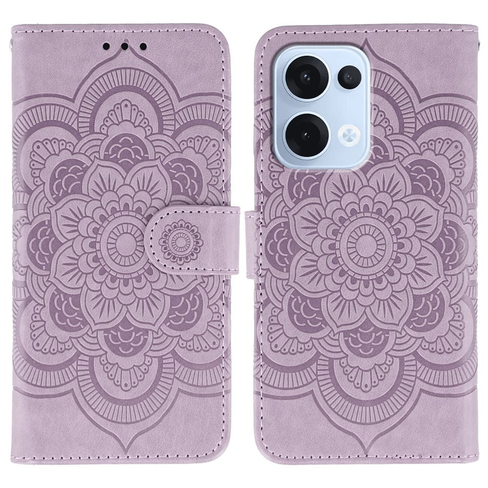 For Oppo Reno13 5G (Global) Case PU Leather Mandala Imprinted Design Wallet Phone Cover - Purple