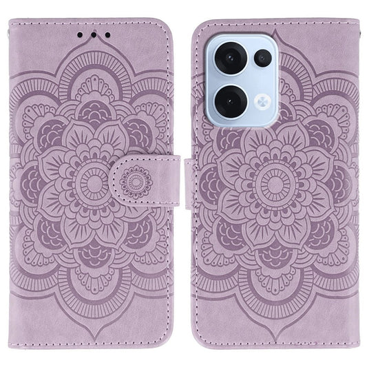 For Oppo Reno13 5G (Global) Case PU Leather Mandala Imprinted Design Wallet Phone Cover - Purple
