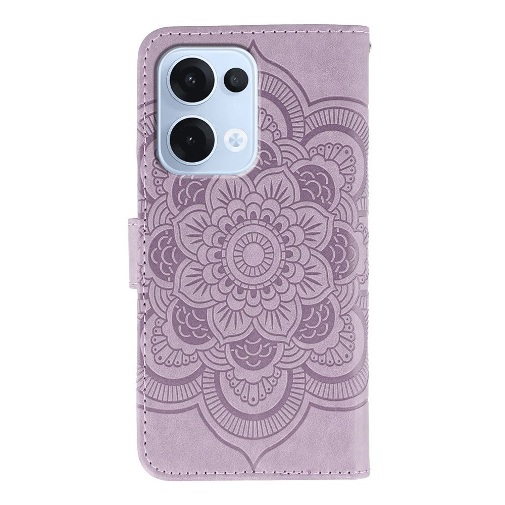 For Oppo Reno13 5G (Global) Case PU Leather Mandala Imprinted Design Wallet Phone Cover - Purple