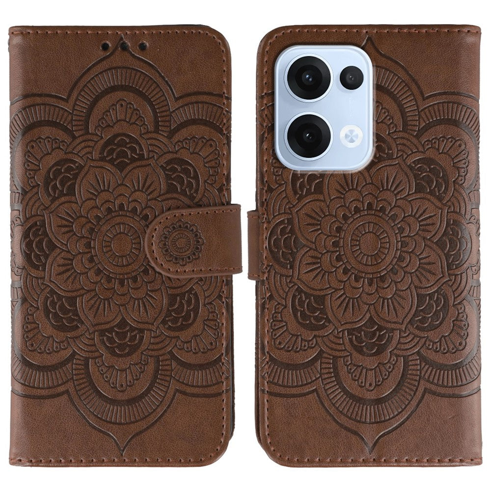 For Oppo Reno13 5G (Global) Case PU Leather Mandala Imprinted Design Wallet Phone Cover - Brown