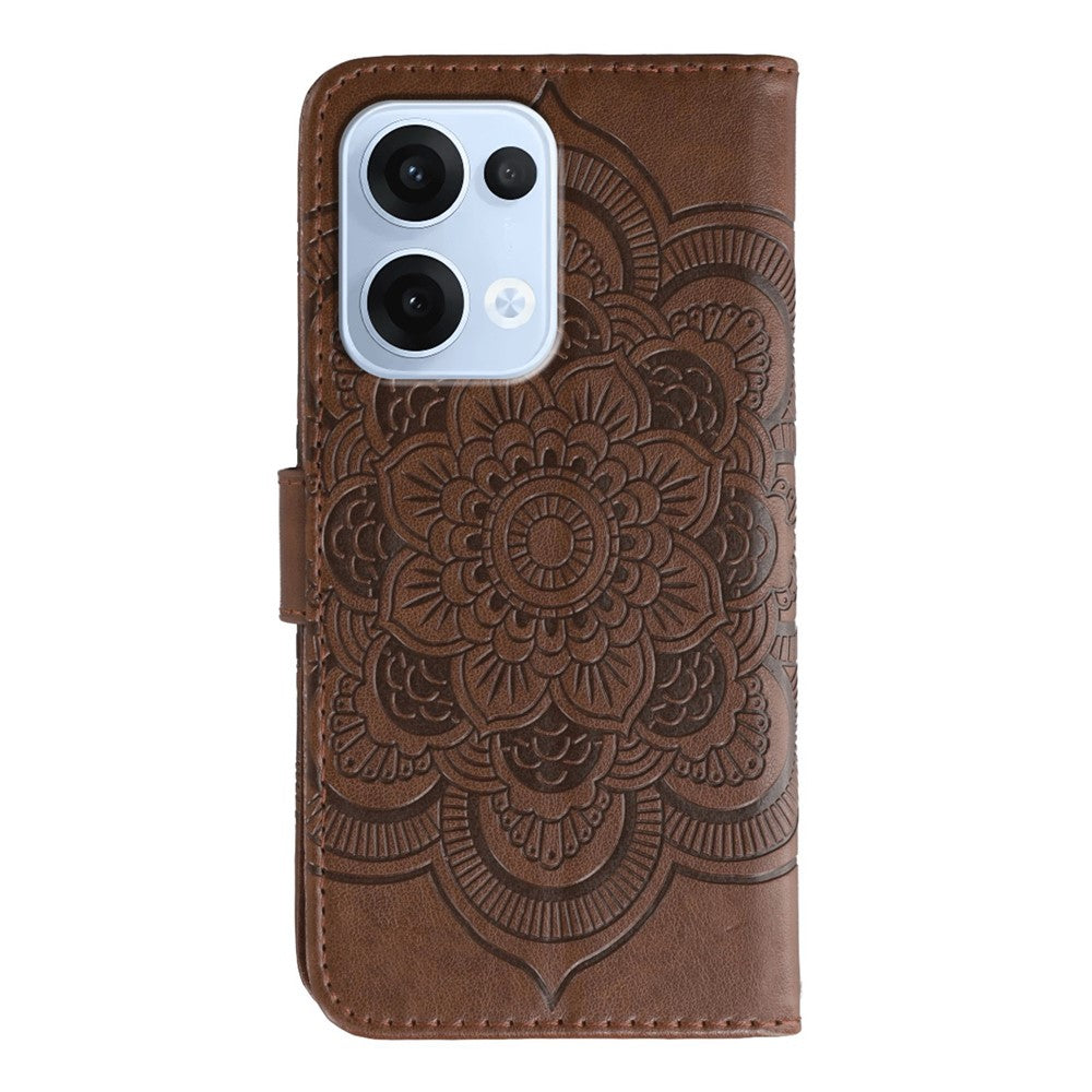 For Oppo Reno13 5G (Global) Case PU Leather Mandala Imprinted Design Wallet Phone Cover - Brown