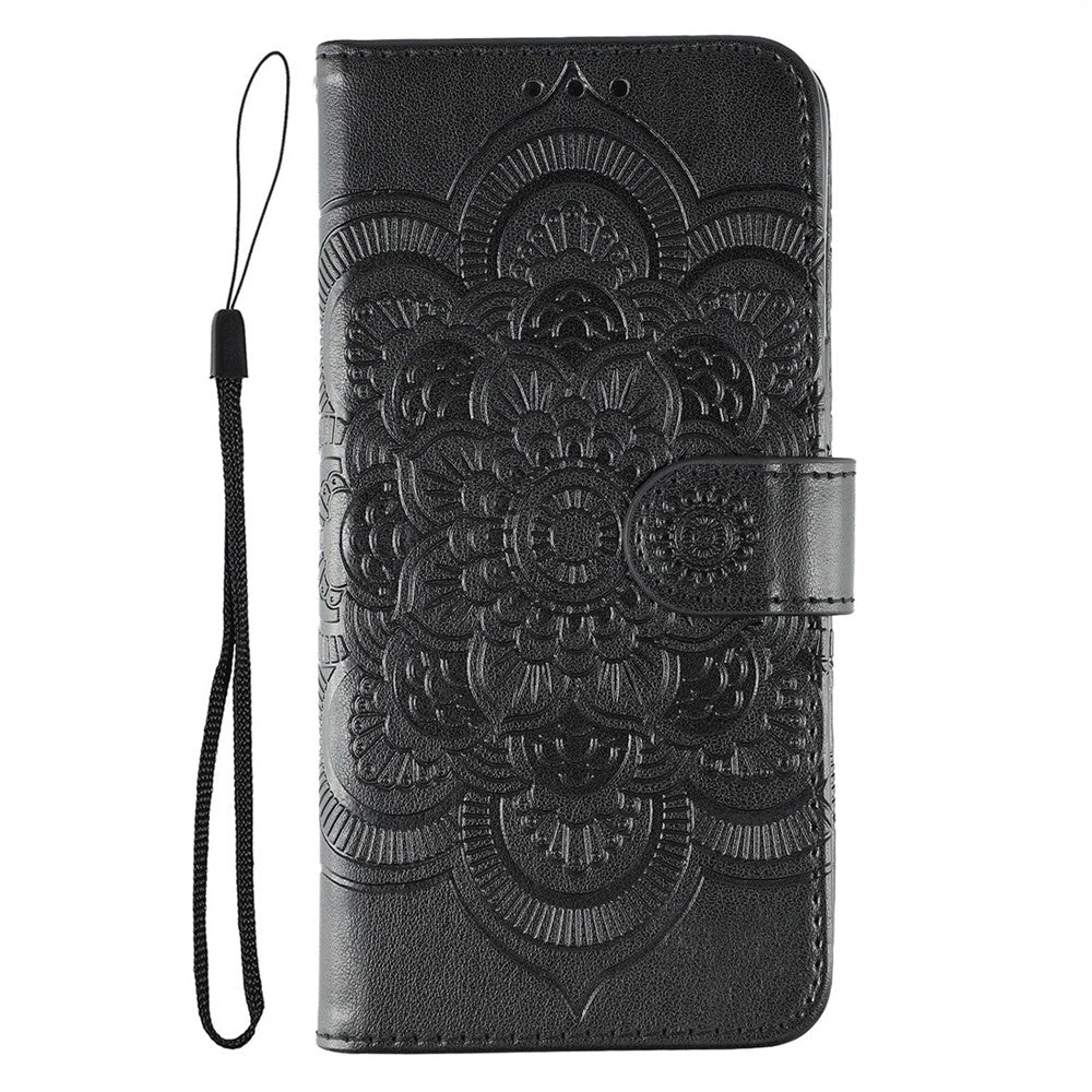 For Oppo Reno13 Pro 5G Case PU Leather Mandala Imprinted Design Wallet Phone Cover - Black