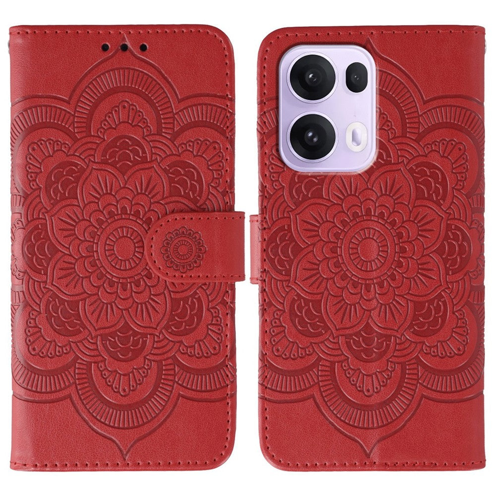 For Oppo Reno13 Pro 5G Case PU Leather Mandala Imprinted Design Wallet Phone Cover - Red