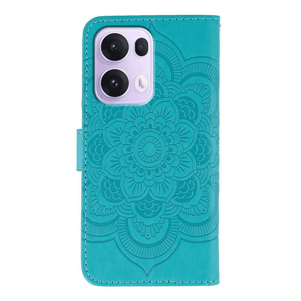 For Oppo Reno13 Pro 5G Case PU Leather Mandala Imprinted Design Wallet Phone Cover - Blue