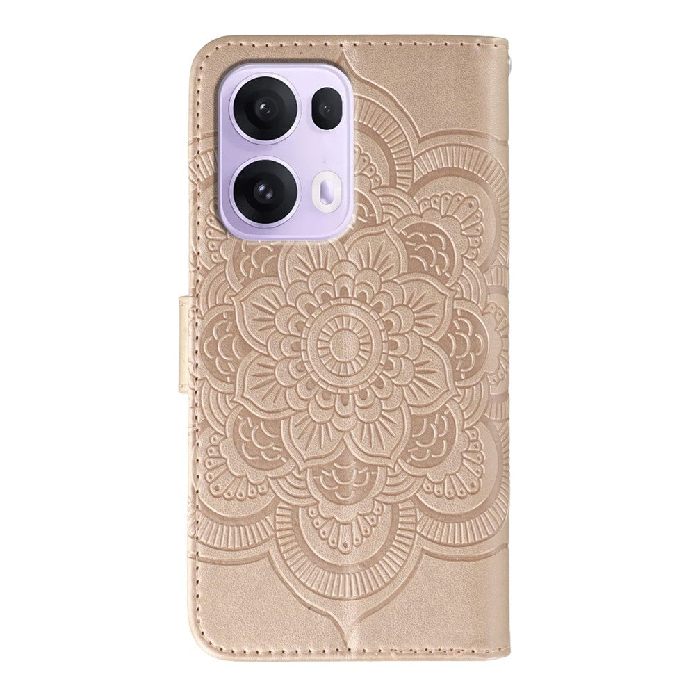 For Oppo Reno13 Pro 5G Case PU Leather Mandala Imprinted Design Wallet Phone Cover - Rose Gold