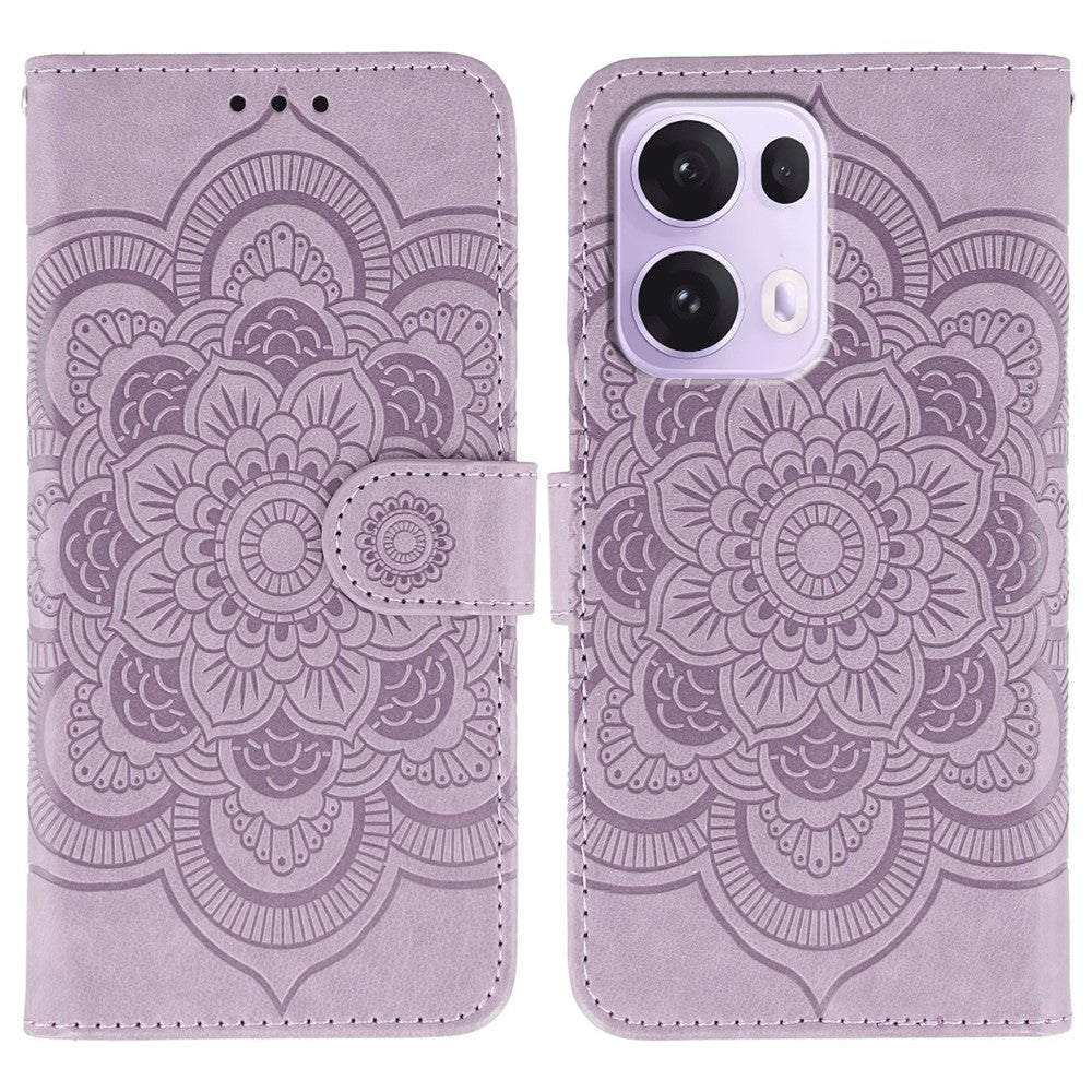 For Oppo Reno13 Pro 5G Case PU Leather Mandala Imprinted Design Wallet Phone Cover - Purple