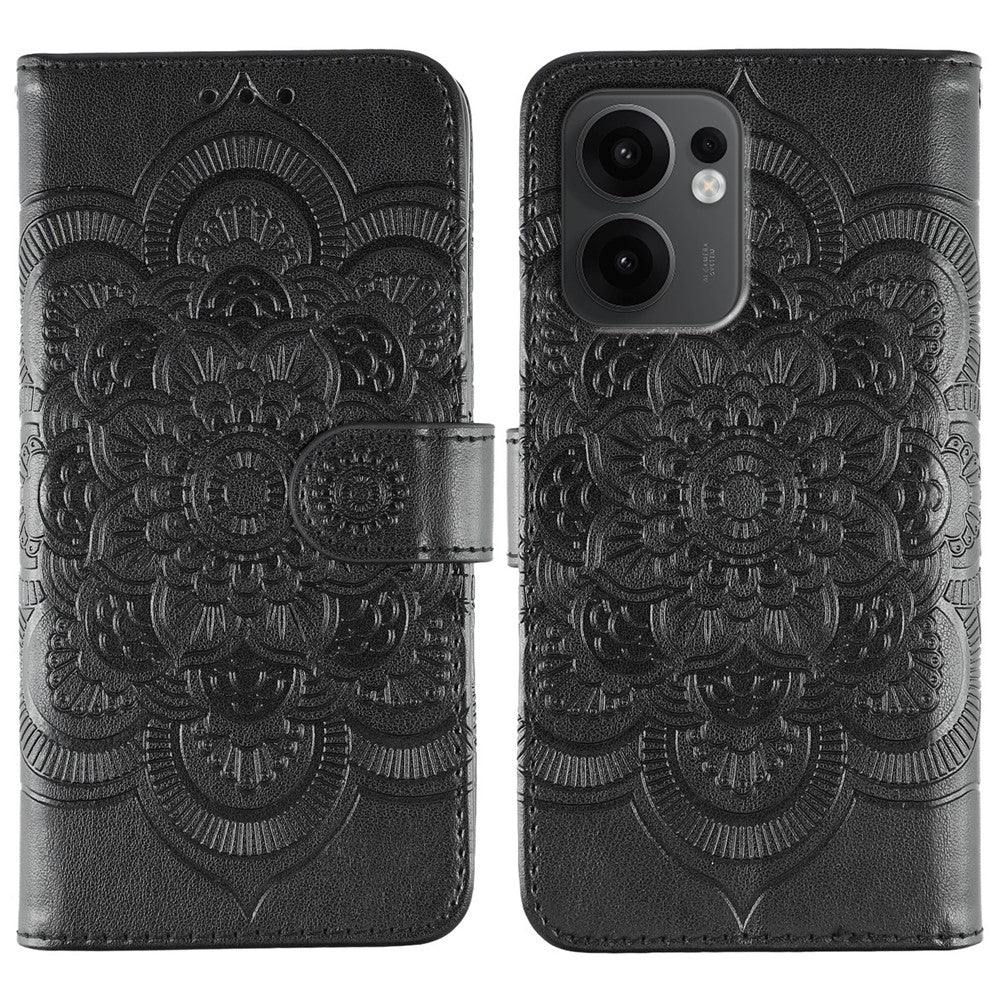 For Oppo Reno13 F 4G / 5G Case PU Leather Mandala Imprinted Design Wallet Phone Cover - Black