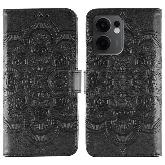 For Oppo Reno13 F 4G / 5G Case PU Leather Mandala Imprinted Design Wallet Phone Cover - Black