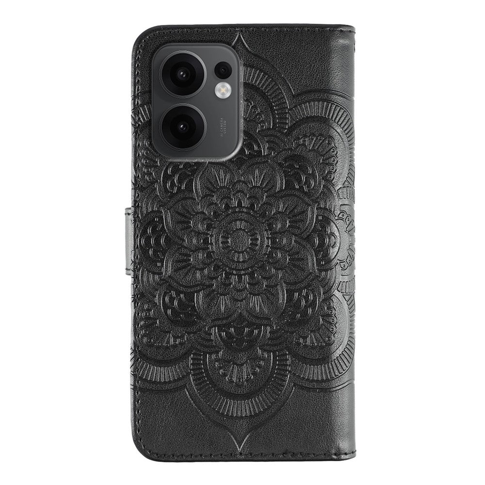 For Oppo Reno13 F 4G / 5G Case PU Leather Mandala Imprinted Design Wallet Phone Cover - Black
